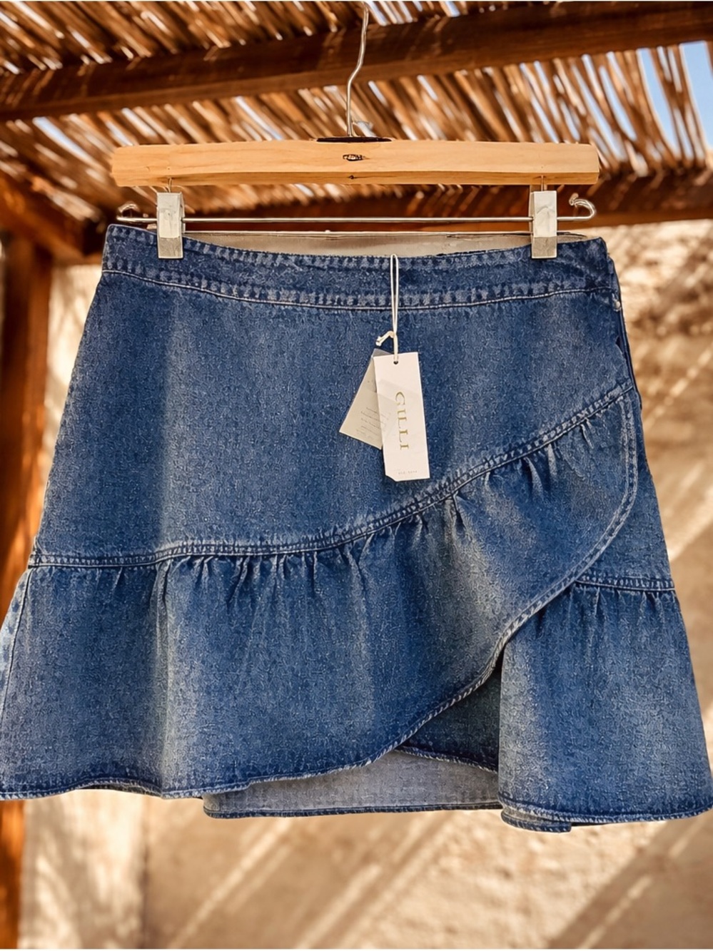 Gilli Asymmetrical Ruffle Denim Skirt - Blue